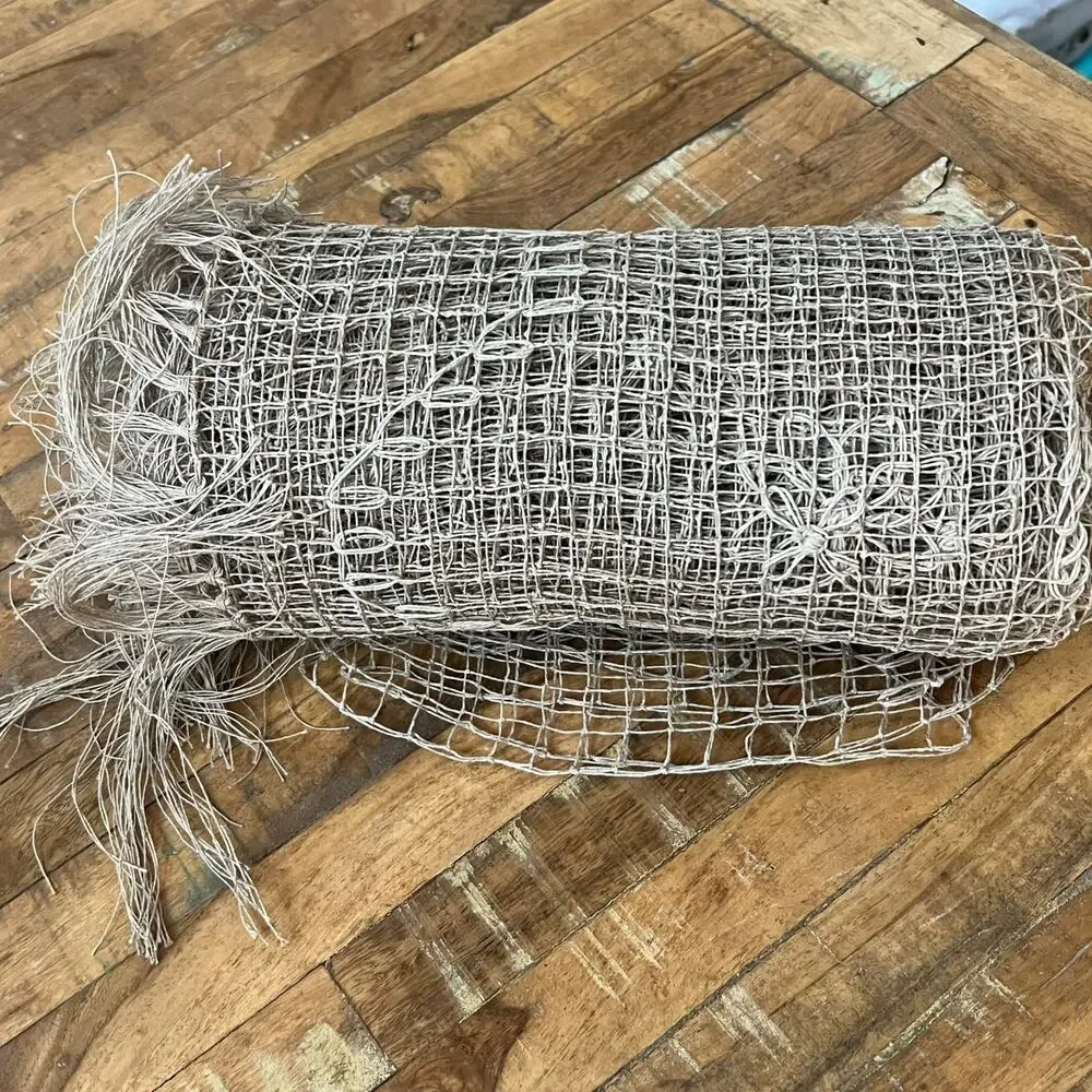 Vintage Crochet Net Fringe Multi Use Curtain Floral Wavy Beige 112
